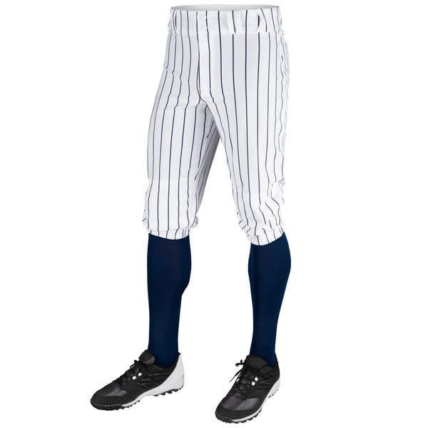 Champro boys Triple Crown Knicker Style Baseball Pants with Knit-in Pinstripes and Reinforced Sliding Areas, White,navy, Medium