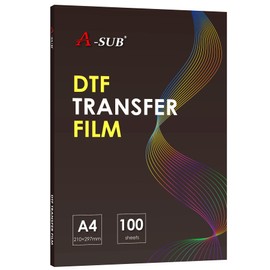 A-SUB DTF Transfer Film - 100 Sheets A4 DTF Film for Sumblimation or DTF Inkjet Printer, Double Sided Matte Direct to Film Transfer Paper for T Shirts and All Fabrics