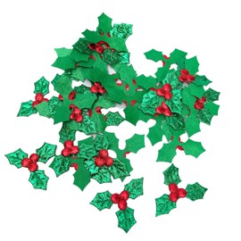JNAWA Christmas Holly Berries Embellishment Glitter Holly Berries Confetti Adornements Party Supplies for Gift DIY Craft Decorations (100)