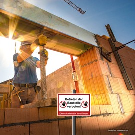 Strobo Betreten der Baustelle verboten Eltern haften für Ihre Kinder Sign, 20 x 30 cm, Made From Sturdy PVC Hard Foam Board, 3 Mm, With UV Protection, Pack Of 2