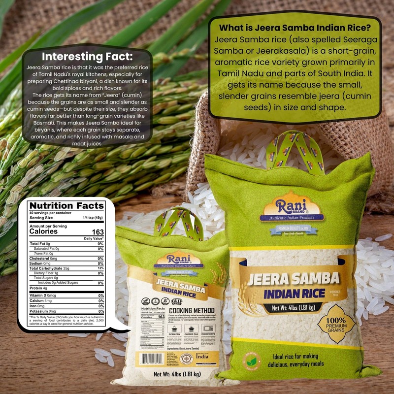 Rani Jeera Samba Indian Rice 64oz (4lbs) 1.81kg Cloth Bag