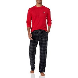 Beverly Hills Polo Club mens Beverly Hills Polo Polar Fleece W/Thermal Top Pajama Set, Red Top With Blk/Char Pants, Medium US (MBL707AM)