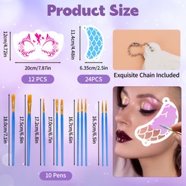Bsenhe 58PCS Face Painting Kit, Includes 36 Reusable Facial Painting Stencils, 8 Sheets Tattoo Templates Stickers, 4 Sheets Gem Stickers, 10 Brushes for Halloween DIY Body Art Makeup Party