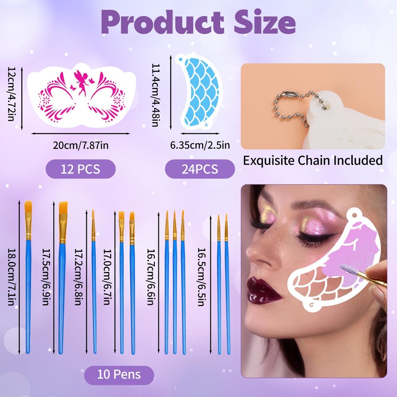 Bsenhe 58PCS Face Painting Kit, Includes 36 Reusable Facial Painting