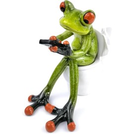 Frog Figurines Decor Funny Cute Craft  Frog Sculpture Statue for Home Office Desk Tabletop Bathroom Decoration, Ornament  (Frog Holding Heart) - Colour: Frog Sitting on Toilet