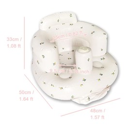Swity Home Baby Inflatable Seat for 0-36 Months, Built in Air Pump Infant Back Support Sofa, Protect Spine, Safe Toddler Feeding/Shower Chair for Learning to Sit Up (Olive Flowers, Off-White)