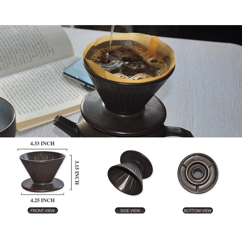 globe faith Pottery Pour Over Coffee Maker, Ceramic Cone Filter