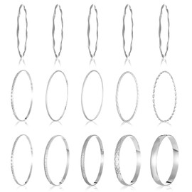 DKDDSSS Bangle Bracelet Set, Gold Bangle Bracelet Set for Women, Multi Stacking Wide Bangles, Stainless Steel Stacking Bracelets, Wedding Outfit Jewelry, for Women Girls (19Pcs) (Silver)
