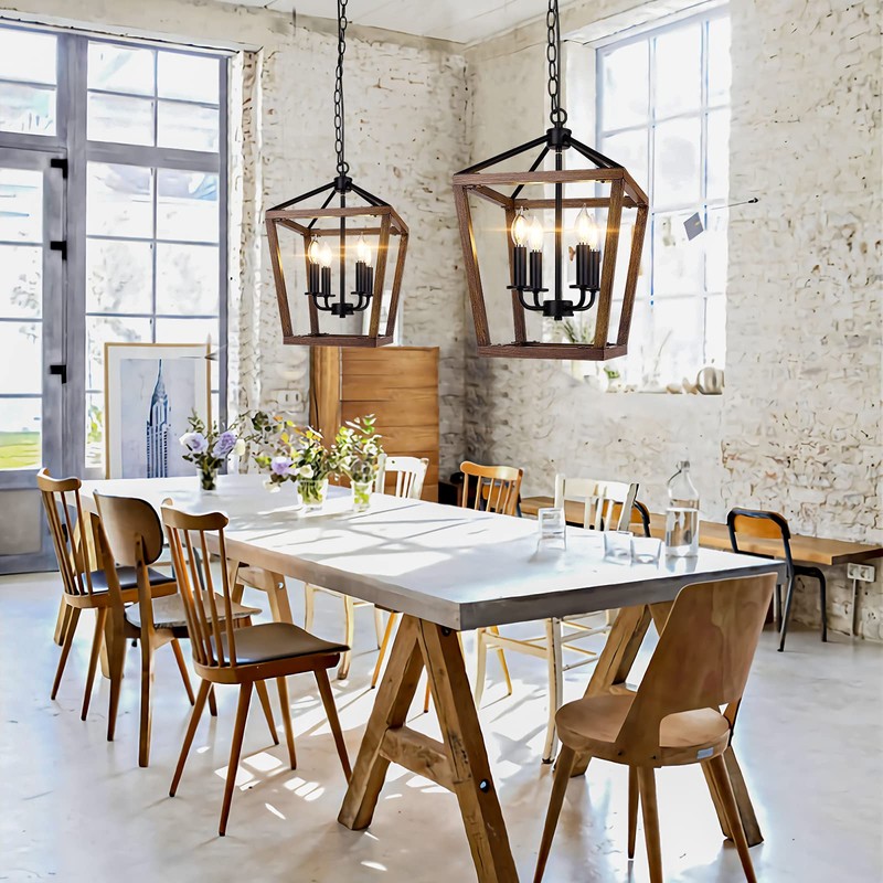 Farmhouse Chandelier Light Fixture for Kitchen Dining Room, 4-Light Rustic