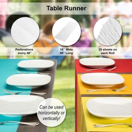 AH American Homestead Paper Dining Table Runner for Party 78 ft = 20 Perforated Table Runners 16” x 48”- Strong, Absorbent, Disposable Linen-Like Table Cover Roll (White)
