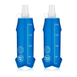GNHG Pack of 2 Silica Gel Foldable Drinking Bottles, Running Bottle, Foldable Bottle, Soft Flask, 250 ml, BPA-Free, Sports Bottle for Hydration Backpack, Bicycle, Hiking, Jogging, Camping and Climbing