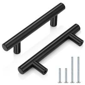 Probrico 30 Pack| 5 Inch Black Cabinet Handles with 3 Inch Hole Center Stainless Steel Cabinet Pulls Round T Bar Kitchen Cabinet Hardware Door Handles, Drawer Dresser Pulls，76mm Hole Centers