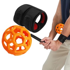 FINGER TEN Golf Swing Trainer Impact Smart Ball with Adjustable Training Wristband Wrap, Golf Posture Corrector Portable Lightweight Practice Tool for Golfer Beginner (Orange)