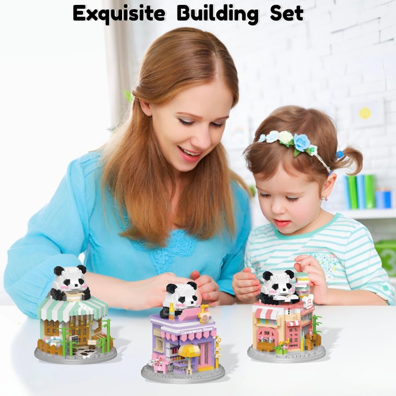 WULOBOOI Street View Bookstore Mini Building Blocks,872 Pieces Cute Panda