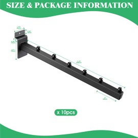 Yauhar 10Pcs 12 Inch 6 Ball Waterfall Slatwall Hooks, Metal Heavy Duty Slat Wall Hanging Hook Hanger Pegs Panel Accessories for Clothing Retail Garage Shop Display (Black)
