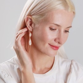 Humble Chic Simulated Druzy Teardrop Dangle Earrings for Women, Pink Tear Drop Long Earrings, Rose Gold Drop Earrings, Boho Bridal Wedding Earrings for Bride or Bridesmaid, Rose Gold - Rose Gold Stone