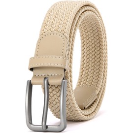 DOOPAI Braided Stretch Belt for Men, Elastic Woven Belt, casual Fabric Golf Belt, Tan Belt Tight Performed Stretch Design Width 1 3/8" for golf pants jeans, Gift Box