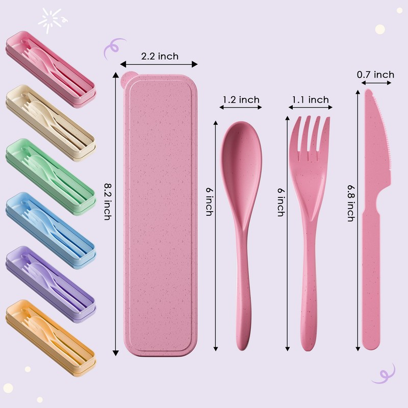 Quatish Reusable Travel Utensils Set with Case, 8 Sets Wheat