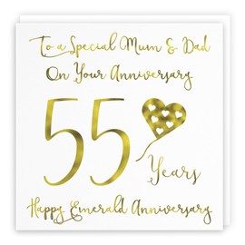 Hunts England - Large Mum And Dad - Parents 55th Anniversary Card - To A Special Mum & Dad On Your Anniversary - 55 Years - Happy Emerald Anniversary - Milano Collection - Large - 210 x 210 mm