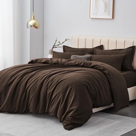 Aisbo Double Duvet Covers Set Brown - 3Pcs Bedding Set Double Bed Soft Brushed Microfiber Quilt Cover with 2 Pillowcases