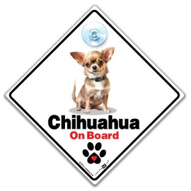 Chihuahua On Board Sign, Dog Car Sign for Chihuahuas, Advisory Car Sign Designed to Notify of Dog in Car 14cm x 14cm x 2cm