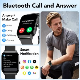 CASCHO Smartwatch Damen Herren, 1.85" HD Smart Watch, 115+ Modi, Fitness Tracker mit Bluetooth Telefonie, IP68 Wasserdicht Schrittzähler Uhr mit bis zu 30 Tage Standby für iOS und Android - Dunkelgrau