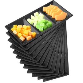 Ziliny 20pcs Black 3 Section Serving Tray Bulk Serving Dish Compartment Appetizer Tray Plastic Dessert Platter Rectangular Divided Bowls Disposable Plate for Valentine Party Kitchen, 15 x 7in
