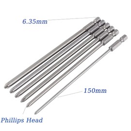 Screwdriver Sets, Magnetic Screwdriver Bit Set, 6Pcs Shank 1/4" S2 Steel 150mm Screwdriver Bit Set Cross Head Bit Tool