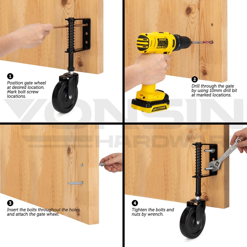 YONSIN 4" Heavy Duty Spring Loaded Gate Caster, Drag Gate