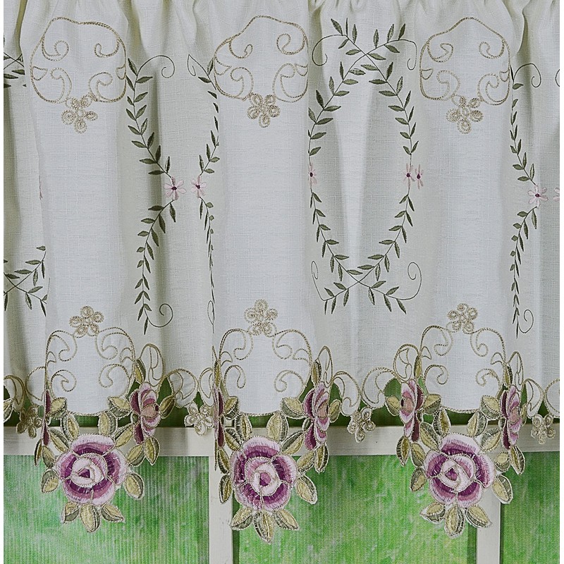 Today's Curtain Verona Reverse Embroidery Tailored Valance, 18", Ecru/Rose