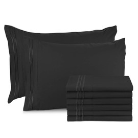 Clara Clark Premier 1800 Collection Soft Pillowcase Set Double Brushed Microfiber Hypoallergenic Hotel Luxury Pillow Covers, 8 King, Black