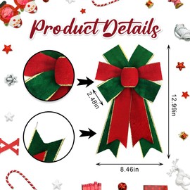 2pcs Christmas Wreath Bows Christmas Bows Green Solid Red Burlap Bows for Wreaths, Christmas Ribbon Bows Tree Topper Bows for New Year Home Indoor Outdoor Decoration Wreath Ornament Supplies