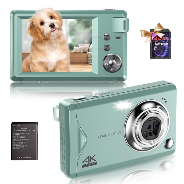 Fine Life Pro Digital Camera Compact Camera with 32GB Card, 48MP 1080P HD Camera 2.4 Inch LCD 16X Digital Zoom Rechargeable Camera for Children, Teenagers, Beginners, Boys, Girls