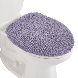 Gorilla Grip Shag Chenille Bathroom Toilet Lid Cover, Machine Wash, Ultra Soft Plush Seat Covers, Large Fabric Covers, 19.5x18.5, Fits Standard Toilet Lids, Bathroom Accessories and Decor, Lt Purple