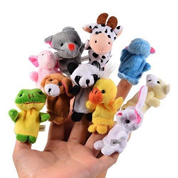 CHSYOO 10 x Small Animal Finger Puppets Plush Cartoon Hand Puppet Toy, Gift for Children Birthday Kids Party Baptism Baby Shower