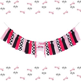 Balterever Two Fast Birthday Decorations Girl Two Fast High Chair Banner Pink Racing Car 2nd Highchair Banner Racing Themed Second Birthday Supplies Two Fast 2nd Birthday Girls Racing Birthday Decor