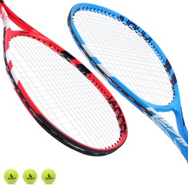 Tennis Racket for Kids 23'' Kids Tennis Racket Youth Tennis Rackets Set of 2-2 Tennis Racket Set with 3 Balls,2 Grips,2 Vibration Dampers(Blue and Red)