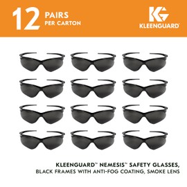 KleenGuard™ V30 Nemesis™ Safety Glasses (22475), with Anti-Fog Coating, Smoke Lenses, Black Frame, Unisex Sunglasses for Men and Women (Pack of 12)