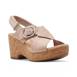 Clarks Women's Giselle Dove Wedge Sandal, Sand Nubuck, 8