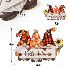 Hello Autumn Decorations Double-Sided Gnomes Wooden Hanging Plaque Welcome Autumn Pumpkins Maple Sunflower Autumn Sign Gifts for Thanksgiving Autumn Decorations Accessories