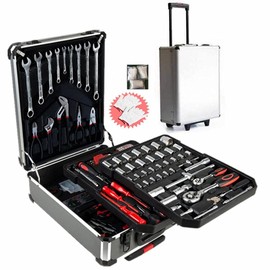 FLZOSPER 799-Piece Sturdy Tool Set with Rolling Wheels Aluminum Trolley Case, General Household Tool Kit, Auto Repair Tool Set Toolbox and Wheels