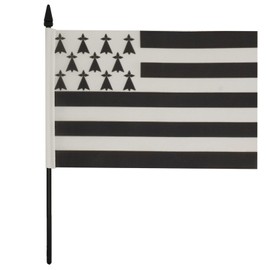 Brittany Table Flag 5'' x 8'' - French Region of Bretagne Desk Flag 21 x 14 cm - Black Plastic Stick and Base - Drapeau Bretagne AZ FLAG