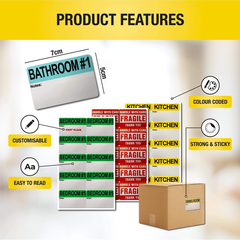 500 Moving Home Box Labels (50 Stickers Each) for Removals