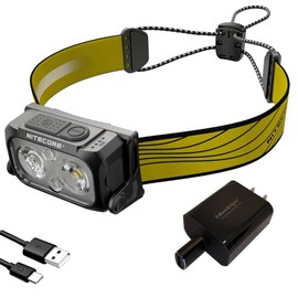 EdisonBright Nitecore NU25 400 USB-C Rechargeable Lightweight Dual Beam Headlamp with EBR Power Adapter