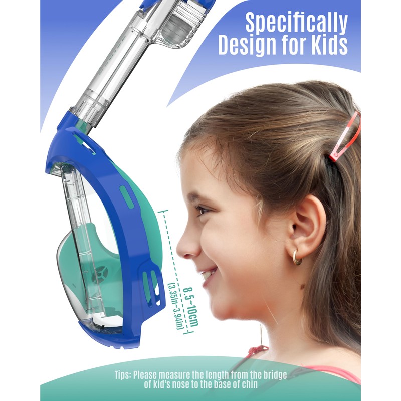 G2RISE® Children's Snorkel Mask, Full Mask, 6-10 Years, Foldable Snorkel