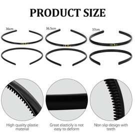 Pack of 3 Hair Bands, Plastic Simple Headbands, Headbands with Thin Teeth, DIY Headbands, 5 mm & 6 mm & 8 mm Wide Smooth