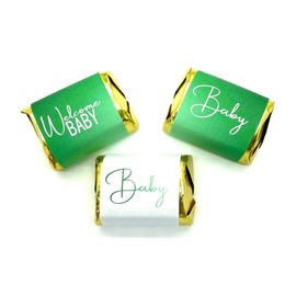 90 Green Modern Baby Shower Nuggets Stickers, Gender Neutral Chocolate Candy Wrapper Labels, Great for Party Favors, Decorations. Made in USA
