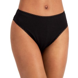 Charter Club Everyday Cotton Women's High-Cut Brief Underwear (US, Alpha, Medium, Regular, Regular, Classic Black)