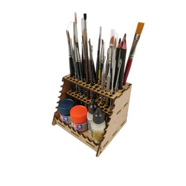 HobbyHold Wooden Model Making Brush & Pen Holder: 48 Openings for Versatile Storage, Brush Holder, Desk Brush Organiser, Painting Brush Holder, Glue Stand, Easy Assembly, Made in Poland