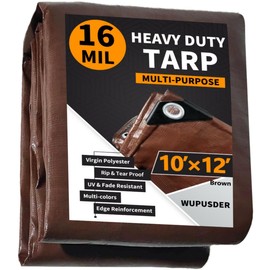 WUPUSDER Tarps Heavy Duty Waterproof 10x12ft, 16Mil Poly Tarps with Grommets, UV Resistant, Brown Multipurpose Tarpaulin with Reinforced Edges, Camping, Outdoor Coverings